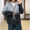Retro gradiente cor stand collar duplo zíper malha cardigan mulheres outono estilo preguiçoso design suave glutinoso suéter coat moda