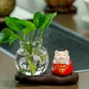 Jarrón Hidropónico de Potos para Oficina Adornos Pequeños Hidropónicos de Escritorio Gato de la Suerte Lindo Soporte Decorativo para Flores de Sala de Estar Mueble de TV