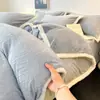 Conjunto de Cama de Veludo Leite com Padrão Esculpido Classe A Quatro Peças Novo Inverno 2025 Capa de Edredom Espessa de Alta Qualidade Lençol de Elástico de Coral Fleece Conjunto de Roupa de Cama 3