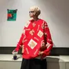 Suéter Rojo de Año Nuevo Estilo Chino con Carácter de la Suerte para Hombre, Adecuado para Usar Afuera, Año de la Serpiente, Año del Zodiaco 2025, Otoño e Invierno, Estilo Holgado, Suéter de Punto Grueso