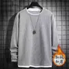 Camiseta base de manga larga para hombre, color liso, talla grande, estilo waffle, forro polar, imitación de dos piezas, otoño e invierno, transfronterizo, sudadera nueva con cuello redondo