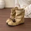 Botines retro estilo coreano con lazo para mujer, verano 2026, bailarinas de punta redonda, negros, con tacón oculto, Botas Martin
