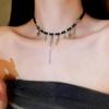 Colar de Couro com Pingente de Estrela com Franja de Strass Super Brilhante Doce Fresco Picante Personalidade de Nicho Elegante Corrente para Clavícula de Alto Padrão