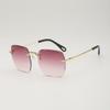 2025 Nueva Llegada Gafas de Sol Cuadradas sin Montura con Borde de Diamante Gafas de Sol Trendy Cyber Celebrant para Mujer con Protección UV