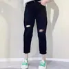Jeans Delgados Elásticos Rasgados para Mujer, Adelgazantes Tallas Grandes para Chicas Curvilíneas, Largo Cropped para Primavera y Otoño, Pantalones de Cintura Alta Rectos Holgados