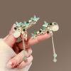 Abanico de Pintura a Tinta Antiguo Pasador Femenino Colgante de Flecos de Loto Pinza de Pato Pinza para Patillas Laterales Pinza de Hanfu Adorno para el Cabello
