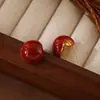 Brincos de Bola com Esmalte Pingado Cor Vinho para Mulheres Estilo Francês Retro Personalidade de Nicho Salva-Tudo Brincos Outono e Inverno Brincos de Ano Novo Chinês