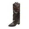 Botas de pierna de pantalón de diseño moderno para otoño e invierno, botas de cuero de punta de moda nicho europeas y americanas, botas largas de tacón medio para mujer, botas de montar