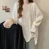 Camiseta de Manga Larga con Dobladillo Irregular Texturizado Talla Grande para Mujer, Nuevo Estilo Primavera 2025, Corte Holgado, Adelgazante, Top de Moda para Mujer