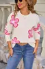 Suéter Holgado Jacquard Floral Nuevo Europeo y Americano para Mujer, Moderno Color Block, Cuello Redondo, Top de Punto Ins