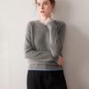 25 Novas Malhas Elegantes de Cashmere 100% Puro Outono e Inverno Femininas Gola Redonda Espessadas Cor Combinada Malha Tricô Preguiçosa Solta