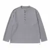 Yidao Vintage Outono 2026 Nova Chegada Retrô Americano Solto Waffle Xadrez Tartan Fita Gola Henry Manga Longa Camiseta