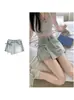Shorts jeans falsos de duas peças para mulheres, saia-calça irregular estilosa de cintura alta em A para o verão, para garotas petites e quentes