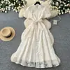 Vestido Elegante de Renda Bordada para Comércio Exterior Transfronteiriço Vestido Longo de Verão Feminino Cintura Alta Saia Evasê Temperamento para o Trabalho Vestido Longo para Banquete