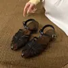Sandalias romanas planas de punta fina tejidas estilo retro francés Chuyuji para mujer, para uso exterior en verano, diseño de nicho, correas versátiles