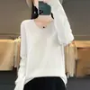 Suéter de punto con cuello en V transfronterizo para mujer, otoño e invierno, jersey holgado, color liso, tejido versátil, top casual y versátil