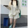 Traje gris de moda europea y americana para mujer, suéter holgado con letras, ropa deportiva informal, pantalones cortos, traje de otoño de dos piezas