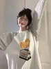 Camiseta Fina de Manga Larga con Estampado Divertido para Otoño Temprano, Diseño Casual Holgado para Mujer, Cuello Redondo, Top de Retazos Rayados