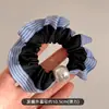 Elástico de Cabelo de Renda com Listras Azuis e Pérolas para Mulheres com Laço Delicado Acessório de Cabelo com Pérolas