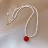 Colar com Pingente de Resina com Pérolas Vintage Estilo Francês, Corrente para Clavícula Minimalista de Luxo Leve, Joia Versátil de Nicho de Alto Padrão