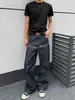 Jeans Baggy de Pierna Recta de Longitud Completa con Cintura Elástica Estilo High Street Americano para Hombre Pantalones Vintage Retro Americanos Primavera y Otoño