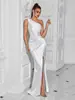 Vestido de festa de noite, sexy, com pregas, elegante, moda europeia e americana, de alta qualidade, de um ombro só, estilo deusa, justo ao corpo, com fenda