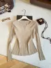 Suéter de punto acanalado de manga larga para mujer, otoño, estilo coreano, corte ajustado, versátil, adelgazante, jersey, prenda interior, elegante, moderno, top casual