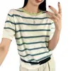 2026 Transfronterizo Súper Elegante Nueva Versión Coreana Moda Reductor de Edad Bloque de Color Rayas Manga Corta Verano Nuevo Top de Punto