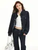 YECHUAN # Jaqueta jeans retrô estilo americano para mulheres, curta, estilo outono, modeladora, casual, versátil, com bolsos duplos, jaqueta de trabalho