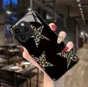 Case de Vidro de Alta Transparência com Estampa de Leopardo Preto e Estrela de Cinco Pontas para iPhone 17, Case de Celular Premium para Apple 15Pro