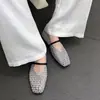Zapatos Planos Cómodos con Diseño Hueco de Grulla Blanca, Punta Cuadrada Francesa, Malla Superficial Tejida, Suela Suave Transpirable, Adecuados para el Trabajo