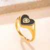 Anel Novo Transfronteiriço de Aço Inoxidável com Cravação de Diamante em Formato de Coração, Joia Vintage de Aço Titânio Banhado a Ouro 18K de Luxo Leve