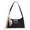 Bolsa Feminina de Mão Simples e Texturizada para Axila 2025 Nova Moda de Verão Bolsa de Axila de Ombro Único Doce Bolsa Baguete com Lenço de Seda
