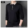 Atacado Transfronteiriço Nova Camiseta de Manga Longa Primavera e Outono com Gola Reversível, Cor Sólida, Gola Simples de Tesoura Polo Masculina