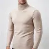 Suéter Masculino de Gola Alta 2026 Outono Inverno Cor Sólida Slim Fit Tamanho Plus Manga Longa Pulôver Malha Casual Quente Camada de Base