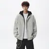 Jaqueta com capuz de marca americana moderna, estilo falso duas peças, para primavera e outono, jaqueta de couro casual masculina estilosa, versátil