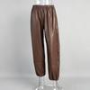 Pantalones de Cuero Transfronterizos para Mujer Europeos y Americanos 2025 Otoño e Invierno Nuevos Leggings con Cordón Pantalones Bombachos Sueltos Pantalones de Cuero Pantalones de Cuero PU para Mujer