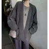 Cardigã de tricô com gola estilo vintage para mulheres, novo outono e inverno, solto, casual, casaco suéter texturizado