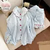 Dulce pijama estilo princesa con sujetador incorporado, de manga larga, adecuado para primavera y otoño, con cuello de muñeca, encaje en forma de corazón y un diseño lindo, perfecto como un cómodo conjunto de ropa de estar en casa