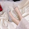 Zapatos de Banquete de Tacón Alto Primavera y Verano 2025 Nuevos Versátiles Punta Afilada Stiletto Cristal Moda Zapatos de Mujer