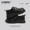 Sapatos de plataforma pretos universais femininos 2025 novos mocassins elevados de primavera estilo britânico sapatos JK com saia
