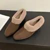 Mocassins de Dedo Profundo com Forro de Lã de Cordeiro High-End Retrô Feminino 2026 Outono/Inverno Novos Sapatos Versáteis Quentes Peludos