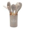Cabo de Madeira Utensílios de Silicone para Cozinha Conjunto de 12 Peças Utensílios Antiaderentes para Cozinhar conjunto Barril de Armazenamento Conjunto de 12 Peças de Utensílios de Silicone