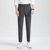 Pantalones Casuales de Negocios Rectos de Tela Fluida Color Caqui para Hombre Naples Cintura Alta Corte Delgado Pierna Recta Pequeña
