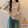 Suéter de Forro Polar Grueso para Mujer Otoño/Invierno 2024 con Cuello Semi Alto, Top Básico Suave de Punto