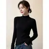 Tricô feminino com gola alta franzida em camadas, suéter elegante para outono e inverno