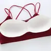 Top de tirantes cruzados sin espalda estilo coreano picante para mujer, con almohadillas en el pecho y top interior tipo tubo anti-exposición
