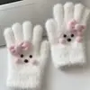 Luvas de Pelúcia Quentes Tricotadas de Cinco Dedos com Gatinho de Strass para Mulheres no Inverno, Versáteis à Prova de Frio e Vento para Ciclismo, Aconchegantes