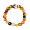 Pulsera de Cristal Natural Redondo de 10 mm, Círculo Único, Pulsera de Cinco Elementos con Cristal Rojo, Pulsera de Ojo de Tigre Dorado, Joyería, Tendencia Ins