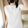 2023 Verano Nuevo Suave Encerado Cuello Redondo Top de Punto para Mujer Jersey Holgado Casual Combinable Color Sólido Camiseta de Manga Corta para Mujer
